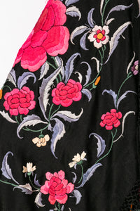1920s Piano Shawl Embroidered Floral Fringe Deco