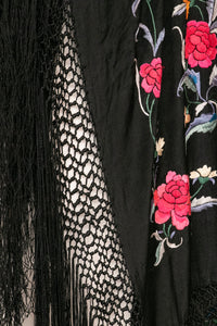 1920s Piano Shawl Embroidered Floral Fringe Deco