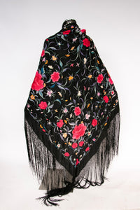 1920s Piano Shawl Embroidered Floral Fringe Deco