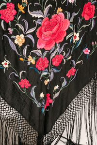 1920s Piano Shawl Embroidered Floral Fringe Deco