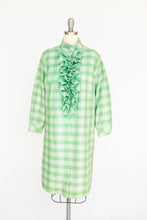 Load image into Gallery viewer, 1960s Shirt Dress Ruffle Green Plaid Shift M