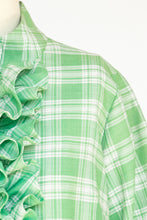 Load image into Gallery viewer, 1960s Shirt Dress Ruffle Green Plaid Shift M