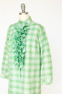 1960s Shirt Dress Ruffle Green Plaid Shift M