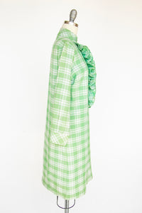 1960s Shirt Dress Ruffle Green Plaid Shift M