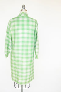 1960s Shirt Dress Ruffle Green Plaid Shift M