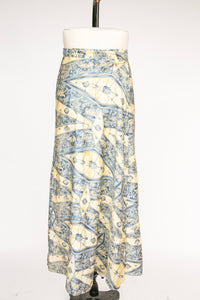 1970s Cotton Wrap Maxi Skirt Printed Boho M/L