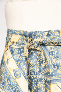 1970s Cotton Wrap Maxi Skirt Printed Boho M/L
