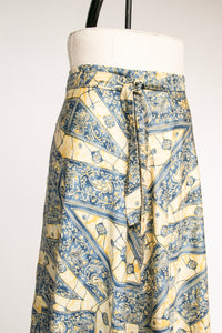 1970s Cotton Wrap Maxi Skirt Printed Boho M/L