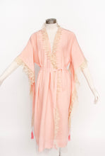 Load image into Gallery viewer, 1930s Robe Pink Lace Rayon Angel Sleeve Loungewear 40s