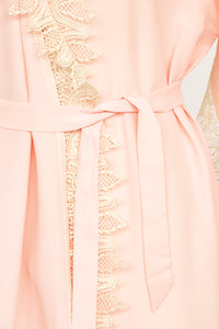 1930s Robe Pink Lace Rayon Angel Sleeve Loungewear 40s
