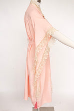 Load image into Gallery viewer, 1930s Robe Pink Lace Rayon Angel Sleeve Loungewear 40s