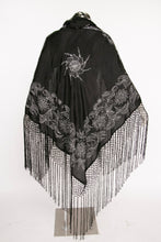 Load image into Gallery viewer, 1950s Piano Shawl Embroidered Metallic Floral Fringe Wrap