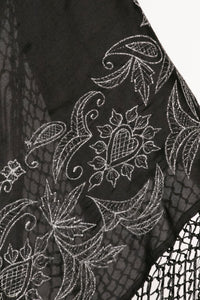1950s Piano Shawl Embroidered Metallic Floral Fringe Wrap