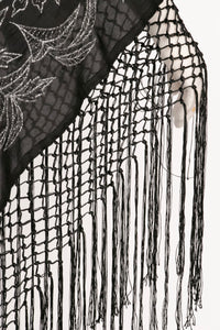 1950s Piano Shawl Embroidered Metallic Floral Fringe Wrap