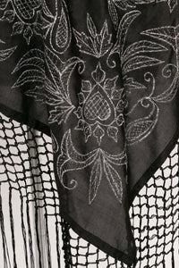 1950s Piano Shawl Embroidered Metallic Floral Fringe Wrap