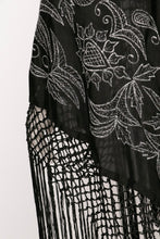 Load image into Gallery viewer, 1950s Piano Shawl Embroidered Metallic Floral Fringe Wrap