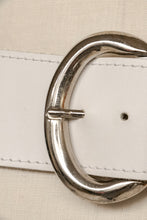 Load image into Gallery viewer, 1980s Belt White Leather Cinch Waist Silver Medallion Buckle L