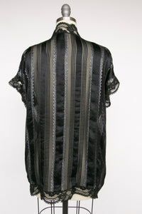 1980s Silk Blouse Sheer Lace Designer Holly Lueders