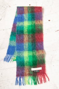 1970s Scarf Mohair Bright Plaid Knit Wrap