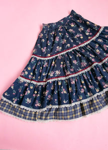1970s Prairie Skirt Floral Cotton Full S