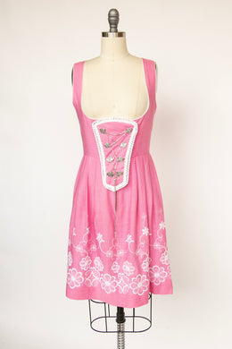 1970s Dirndl Dress Austrian Cotton Pink Octoberfest S