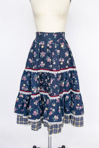 1970s Prairie Skirt Floral Cotton Full S