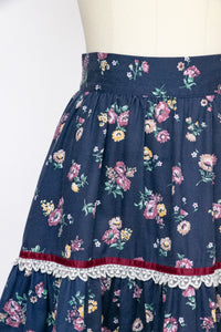 1970s Prairie Skirt Floral Cotton Full S