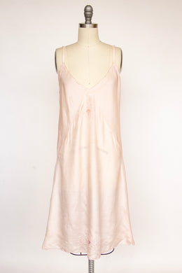 1940s Silk Slip Pink Embroidered Length Bias Cut M