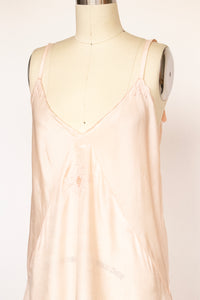 1940s Silk Slip Pink Embroidered Length Bias Cut M