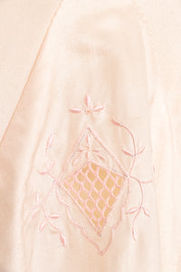 1940s Silk Slip Pink Embroidered Length Bias Cut M