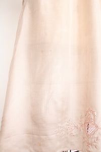 1940s Silk Slip Pink Embroidered Length Bias Cut M
