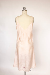 1940s Silk Slip Pink Embroidered Length Bias Cut M