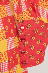 1970s Maxi Dress Patchwork Cotton Prairie Gown S