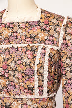 Load image into Gallery viewer, 1970s Maxi Dress Cotton Strawberry Floral Prairie Gown S