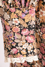 Load image into Gallery viewer, 1970s Maxi Dress Cotton Strawberry Floral Prairie Gown S