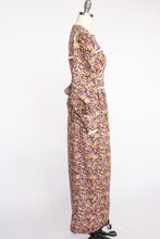 Load image into Gallery viewer, 1970s Maxi Dress Cotton Strawberry Floral Prairie Gown S