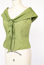 Load image into Gallery viewer, 1950s Blouse Cropped Cotton Green Sleeveless Top S