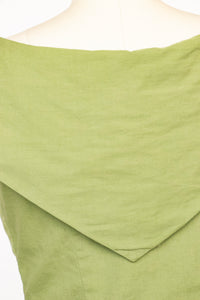 1950s Blouse Cropped Cotton Green Sleeveless Top S
