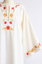 Load image into Gallery viewer, 1970s Maxi Gown Embroidered Cotton Dress S