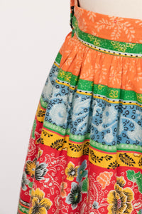 1970s Full Skirt Floral Cotton Peasant XS