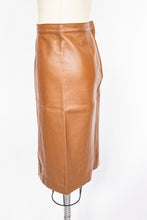 Load image into Gallery viewer, 1980s Pencil Skirt Brown Leather High Waist S / M