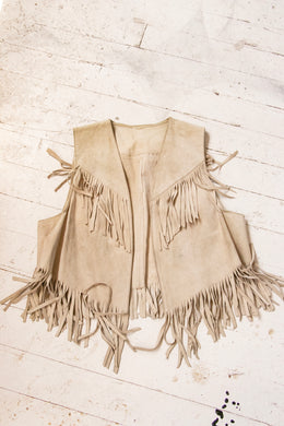1970s Suede Vest Fringe Leather Beige Tan Top