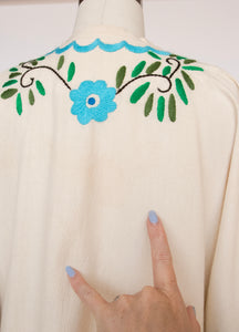 1970s Maxi Gown Embroidered Cotton Mexican Dress M