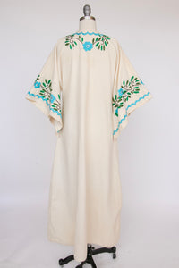 1970s Maxi Gown Embroidered Cotton Mexican Dress M
