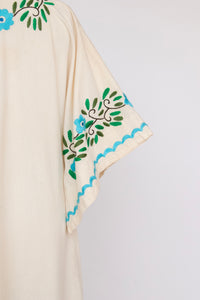 1970s Maxi Gown Embroidered Cotton Mexican Dress M