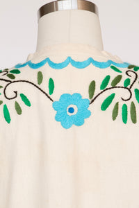 1970s Maxi Gown Embroidered Cotton Mexican Dress M