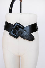 Load image into Gallery viewer, 1980s Belt Black Leather Braided Black Asymmetric M/L