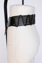 Load image into Gallery viewer, 1980s Belt Black Leather Braided Black Asymmetric M/L