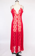 Load image into Gallery viewer, 1980s Nightgown Sheer Lace Long Slip Lingerie Dress Red