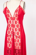 Load image into Gallery viewer, 1980s Nightgown Sheer Lace Long Slip Lingerie Dress Red